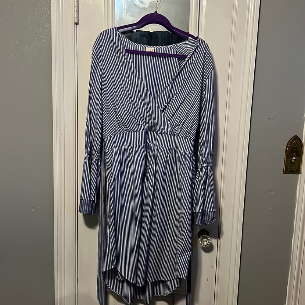 Blue and White striped shirt dress